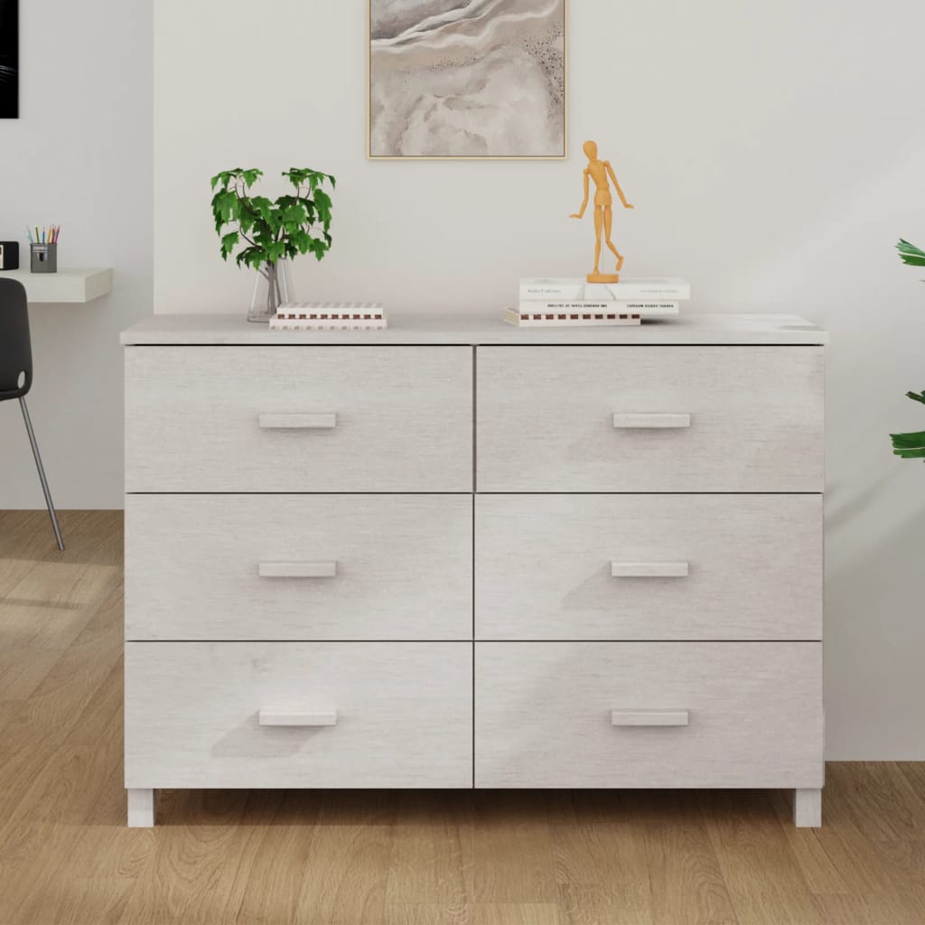 Fehér tömör fenyőfa tálalószekrény 113 x 40 x 80 cm