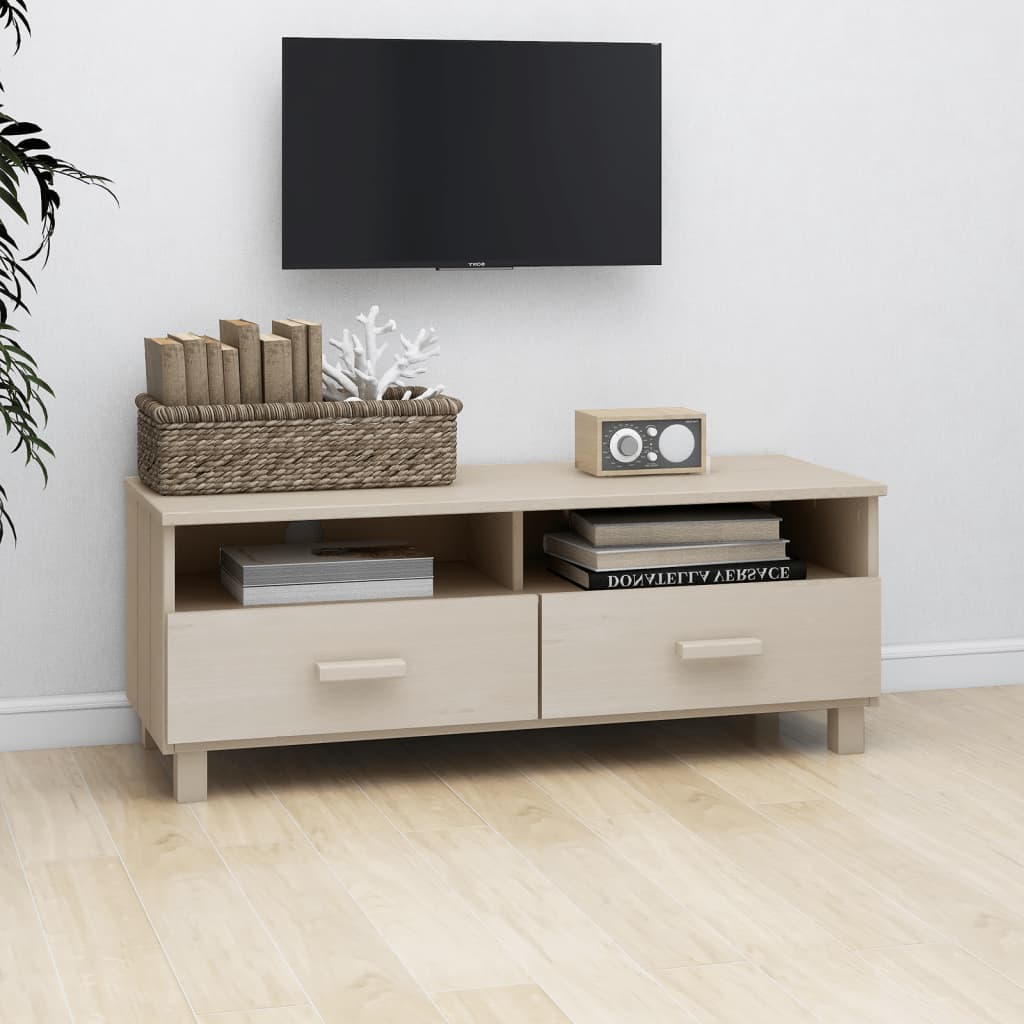 Mézbarna tömör fenyőfa tv-szekrény 106 x 40 x 40 cm