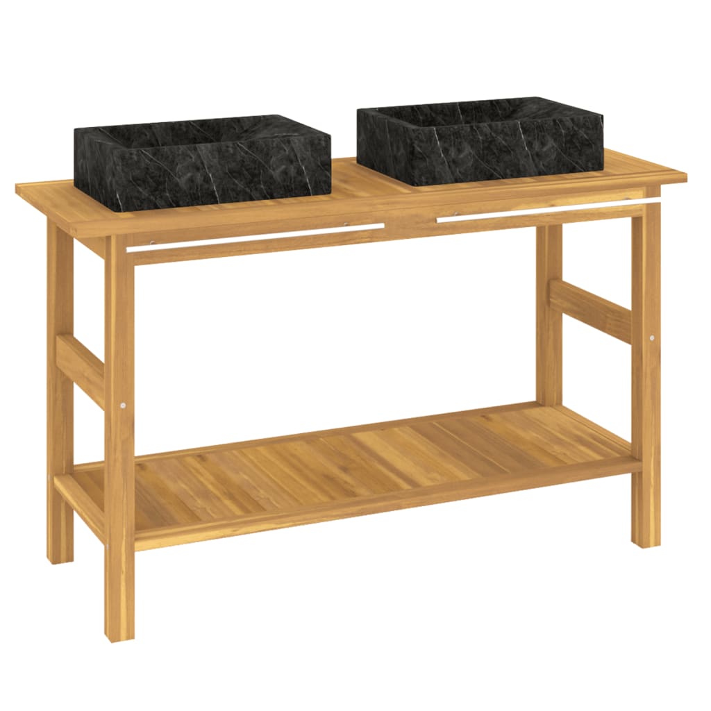 Tömör tíkfa fürdőszobaszekrény fekete márvány mosdókkal