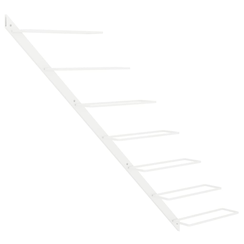 Fehér fém falra szerelhető bortartó állvány 7 palacknak