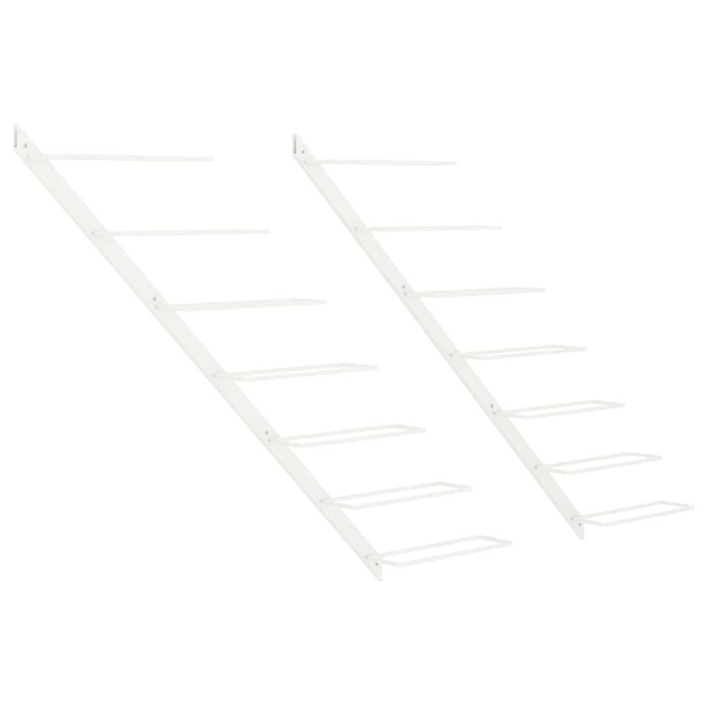 2 db fehér fém falra szerelhető bortartó állvány 7 palacknak