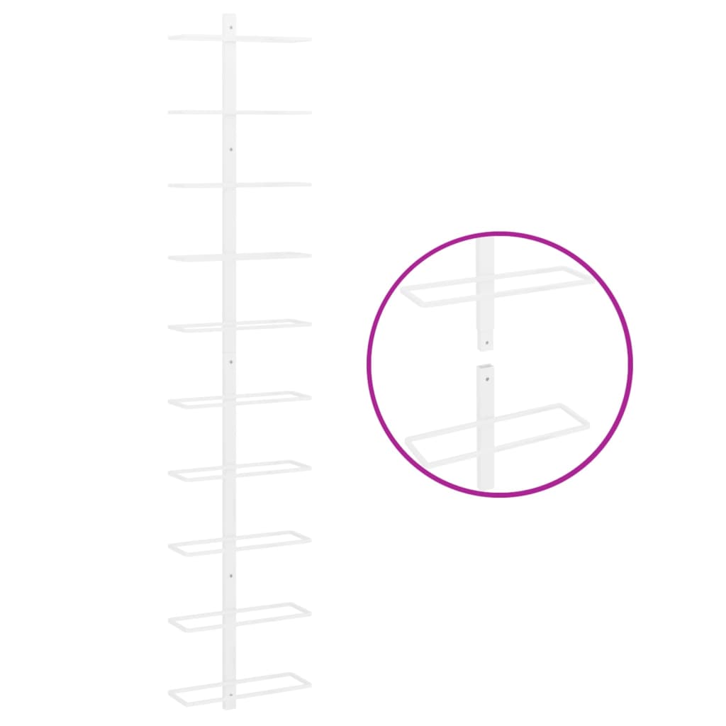 Fehér fém falra szerelhető bortartó állvány 10 palacknak