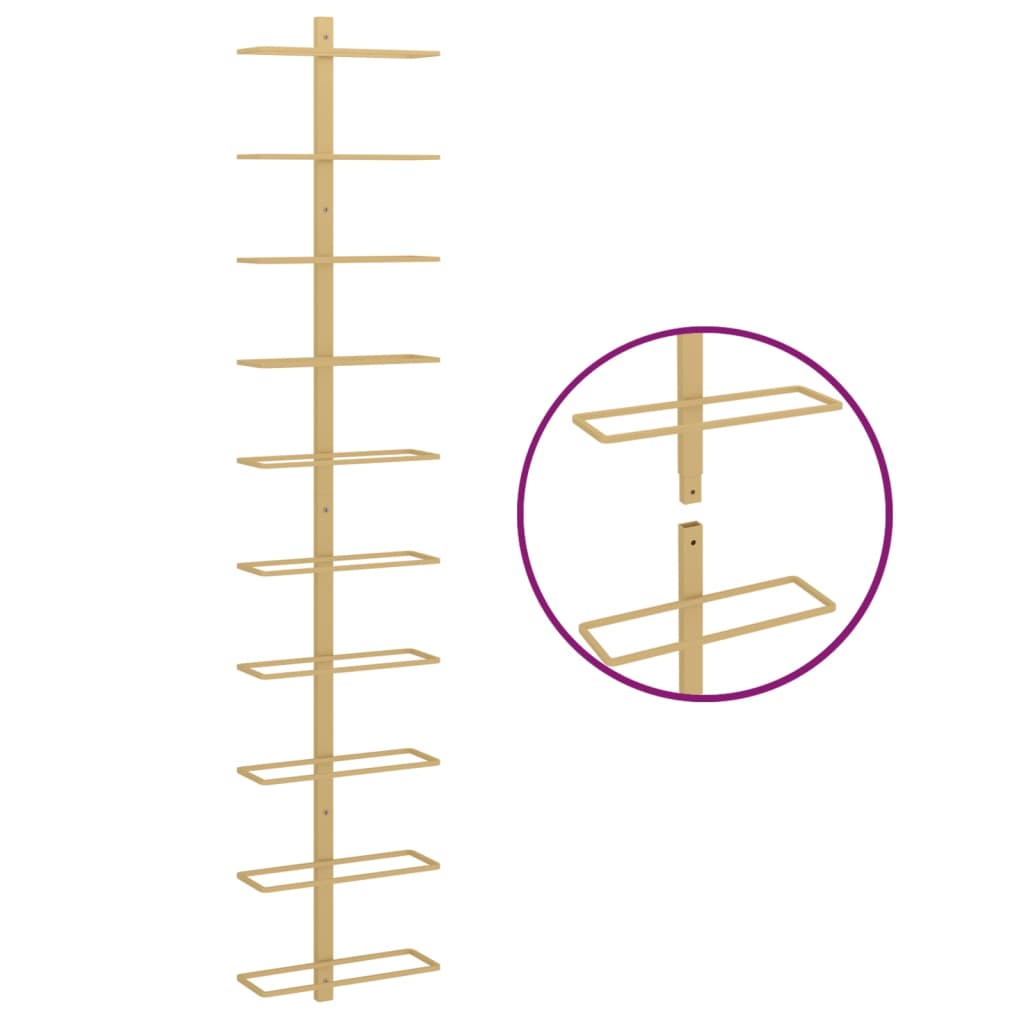 Arany fém falra szerelhető bortartó állvány 10 palacknak