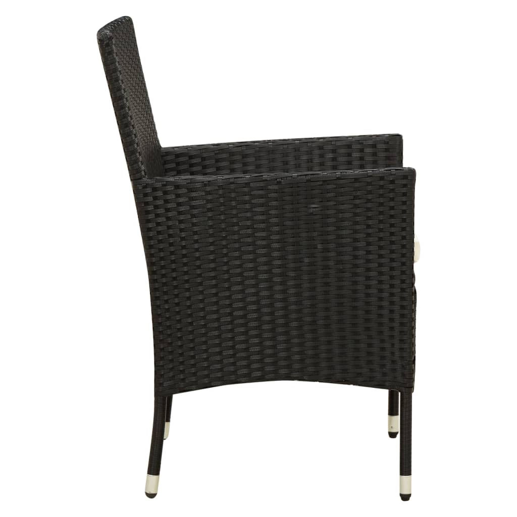 5-részes fekete polyrattan kültéri étkezőszett párnákkal