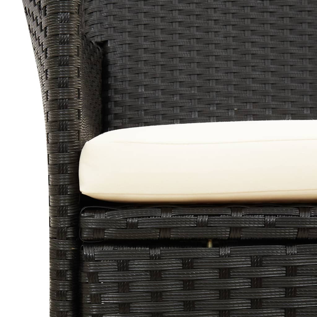 7-részes fekete polyrattan kültéri étkezőszett párnákkal