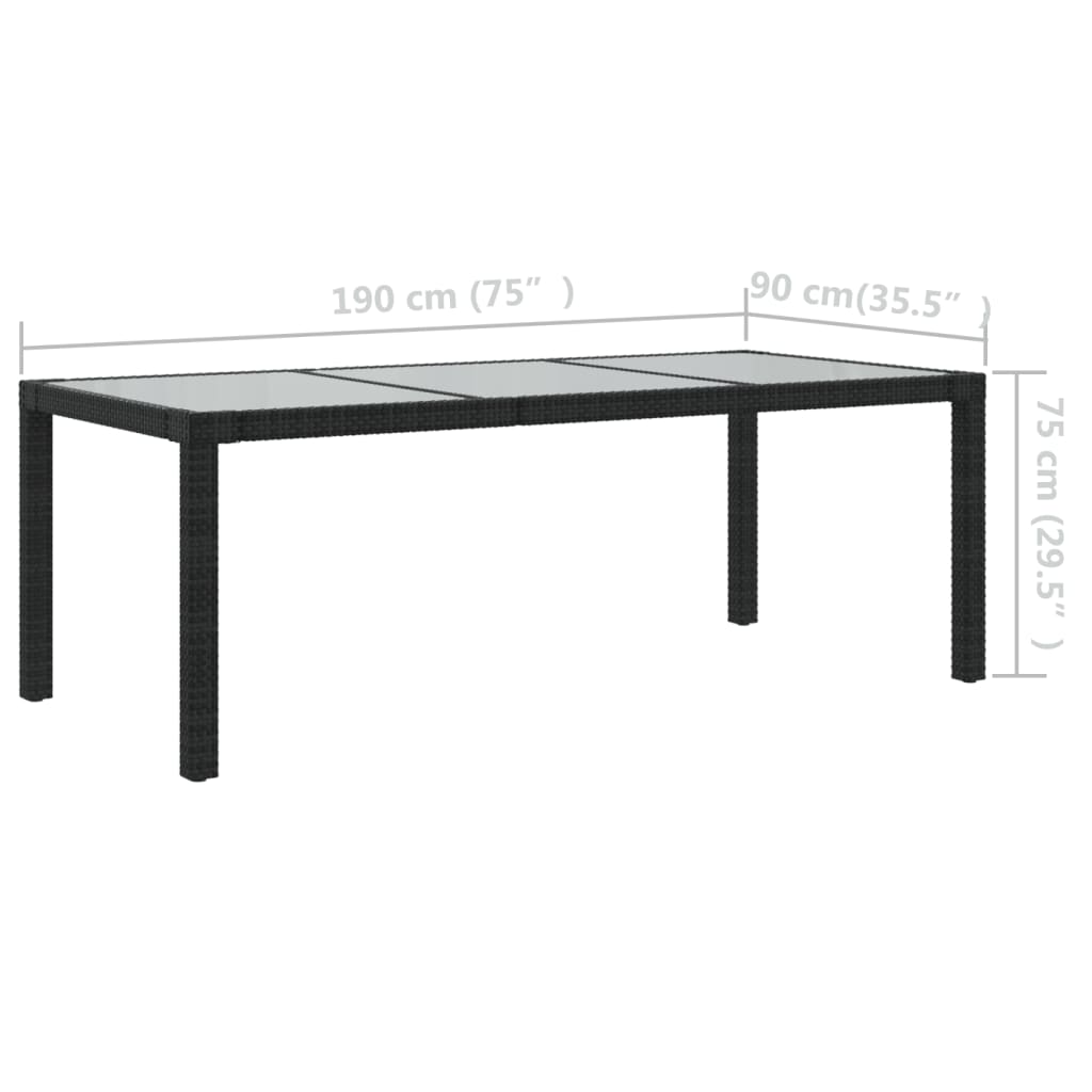 7-részes fekete polyrattan kültéri étkezőszett párnákkal