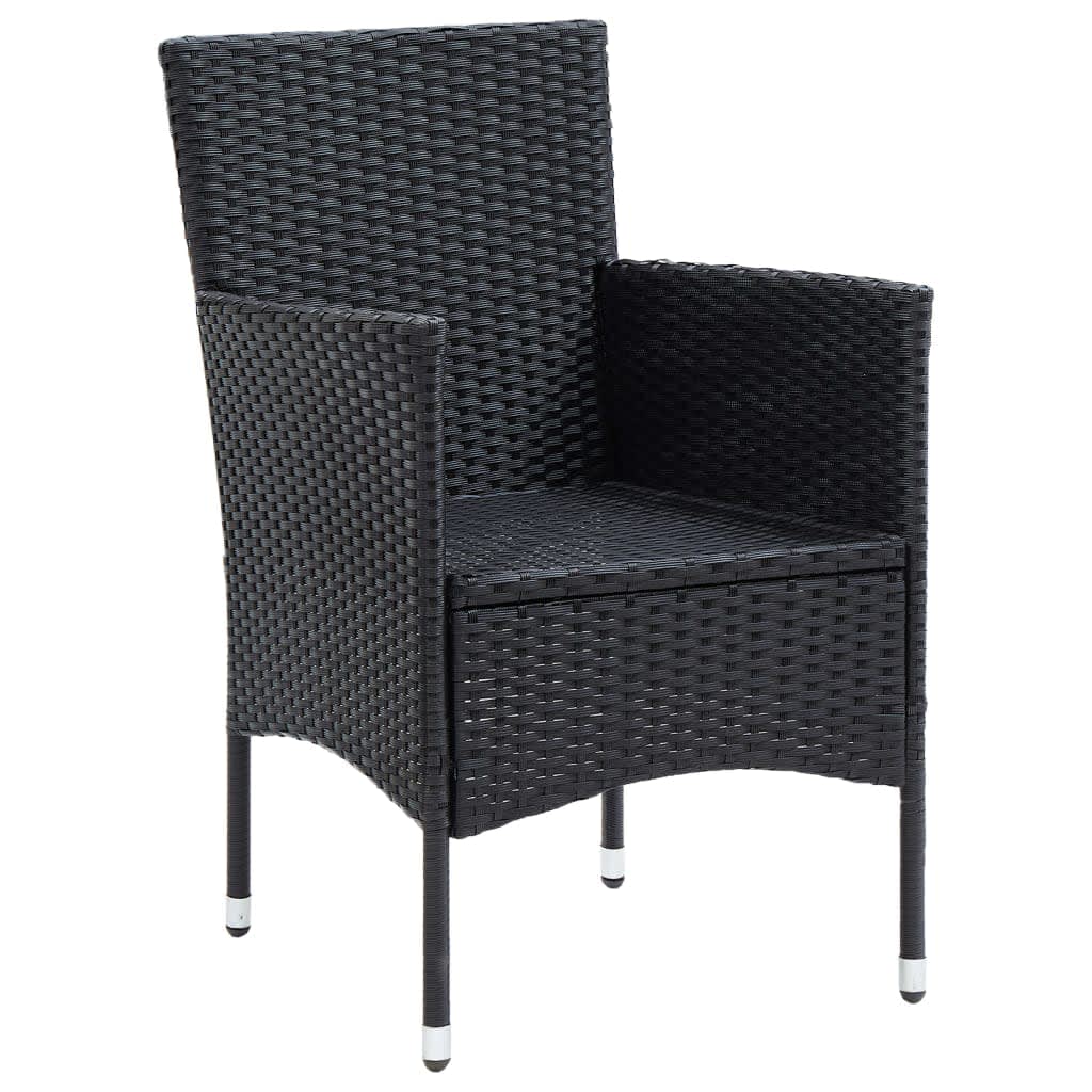 3 részes fekete polyrattan kerti étkezőgarnitúra párnákkal