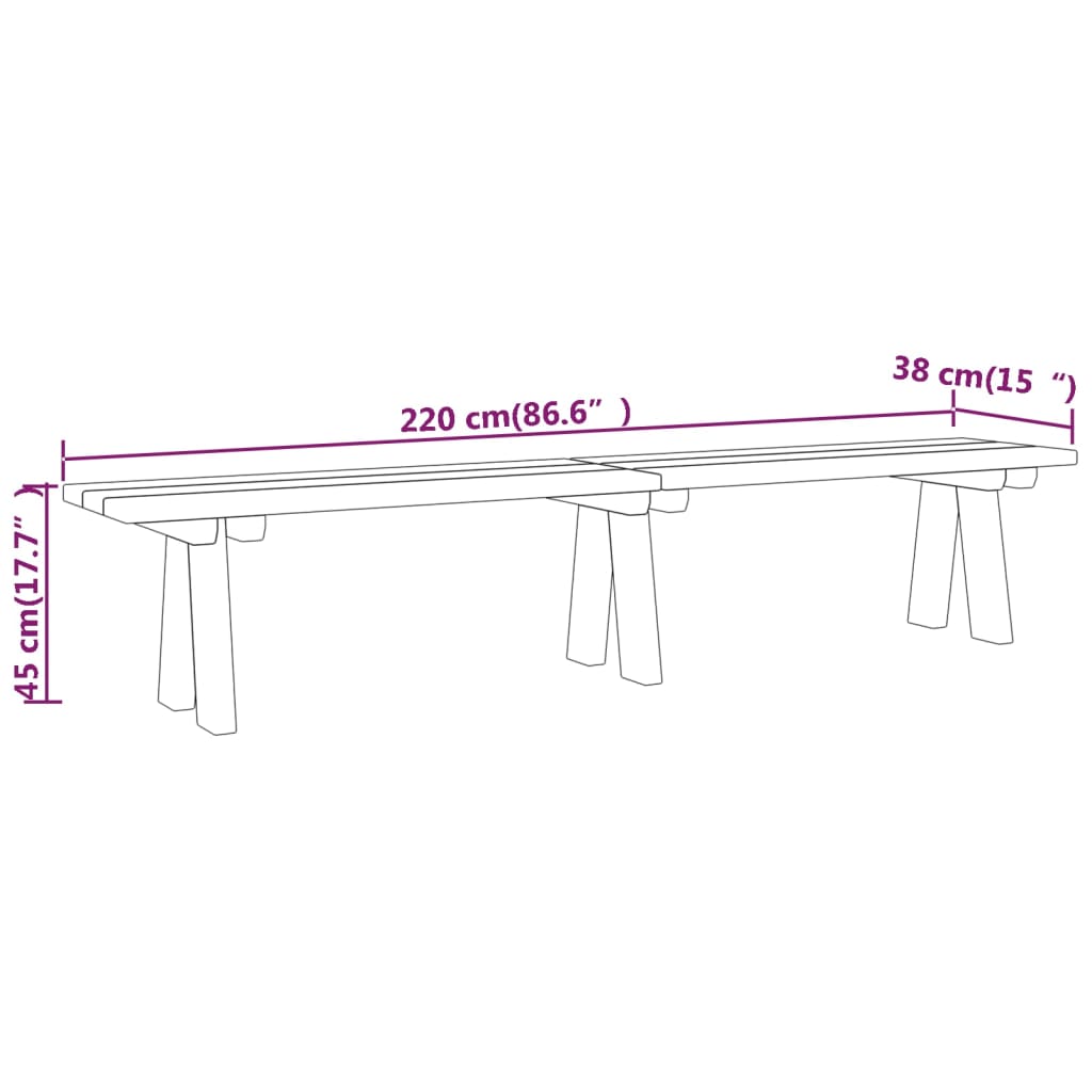 Impregnált tömör fenyőfa kerti pad 220 cm