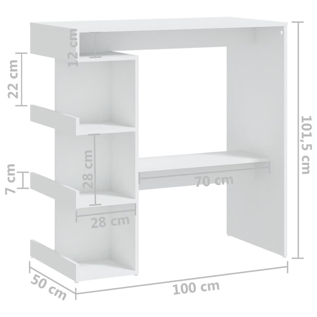 Fehér forgácslap bárasztal tárolópolccal 100 x 50 x 101,5 cm Fehér forgácslap bárasztal tárolópolccal 100 x 50 x 101,5 cm