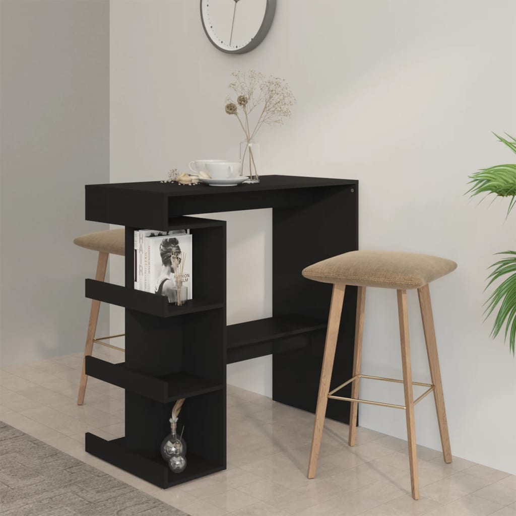 Fekete forgácslap bárasztal tárolópolccal 100 x 50 x 101,5 cm