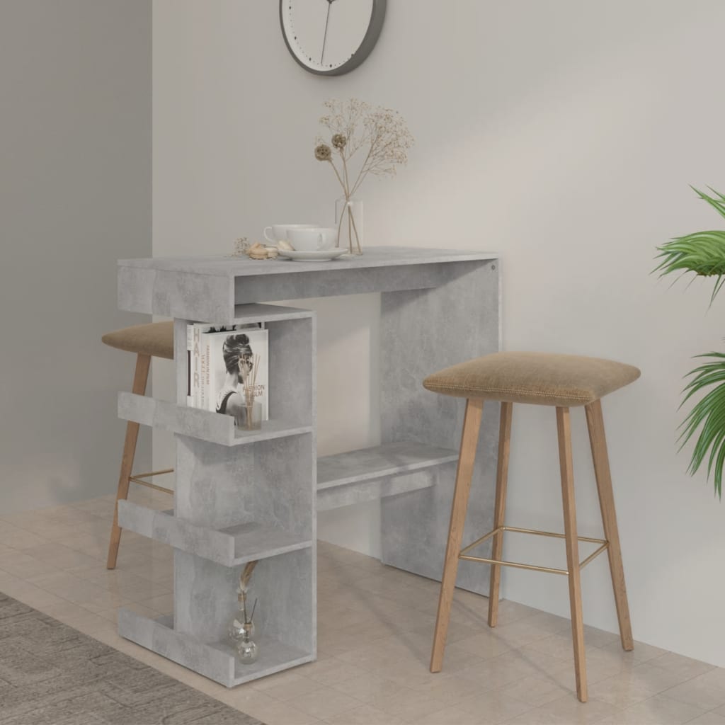 Betonszürke forgácslap bárasztal tárolópolccal 100x50x101,5 cm