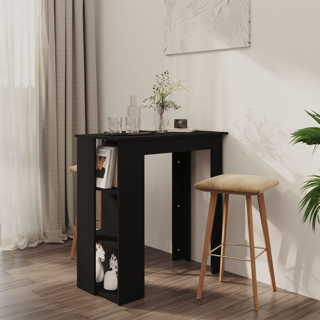 Fekete forgácslap bárasztal polccal 102 x 50 x 103,5 cm