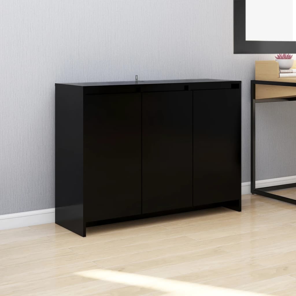 Fekete forgácslap tálalószekrény 102 x 33 x 75 cm
