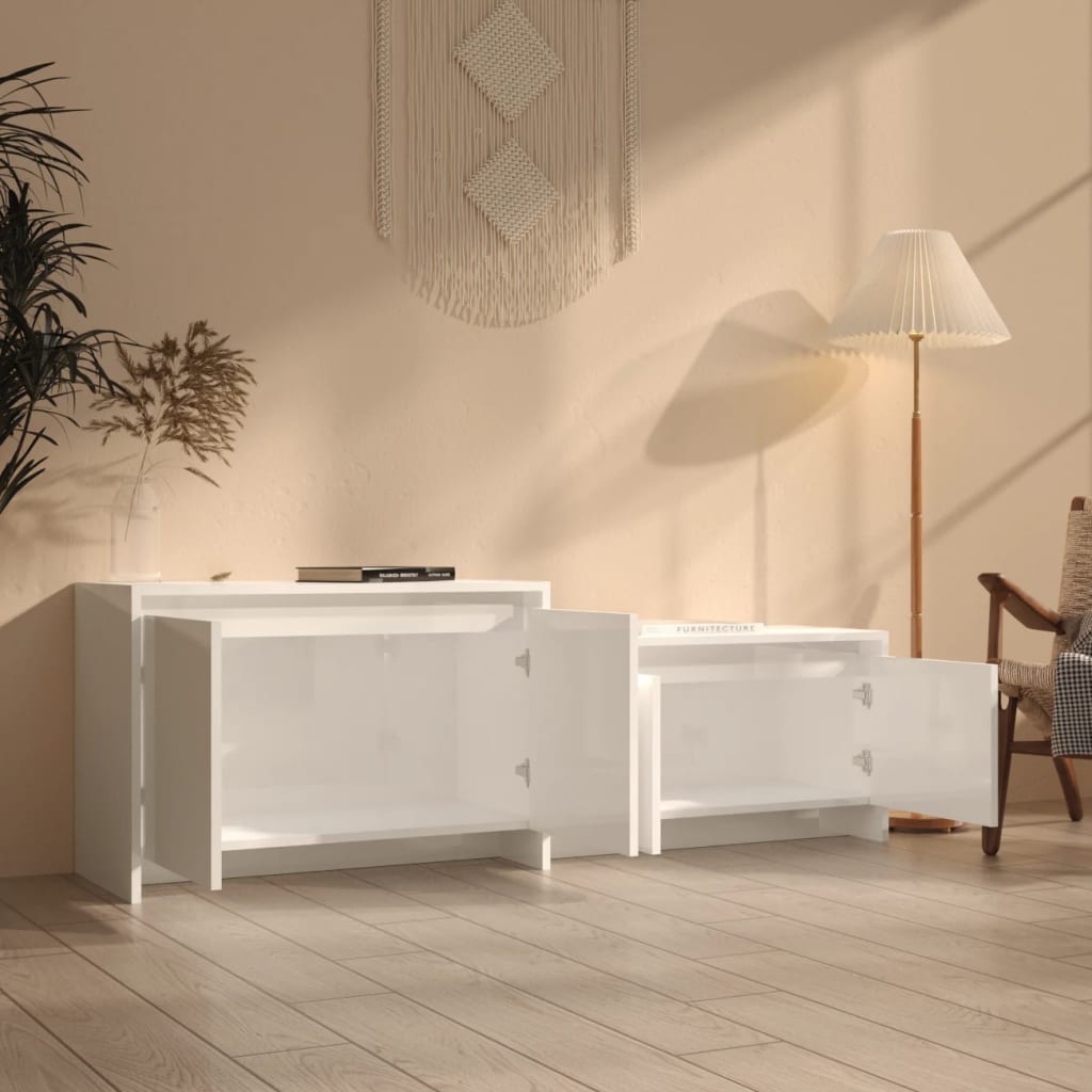 Magasfényű fehér forgácslap tv-szekrény 146,5 x 35 x 50 cm Magasfényű fehér forgácslap tv-szekrény 146,5 x 35 x 50 cm