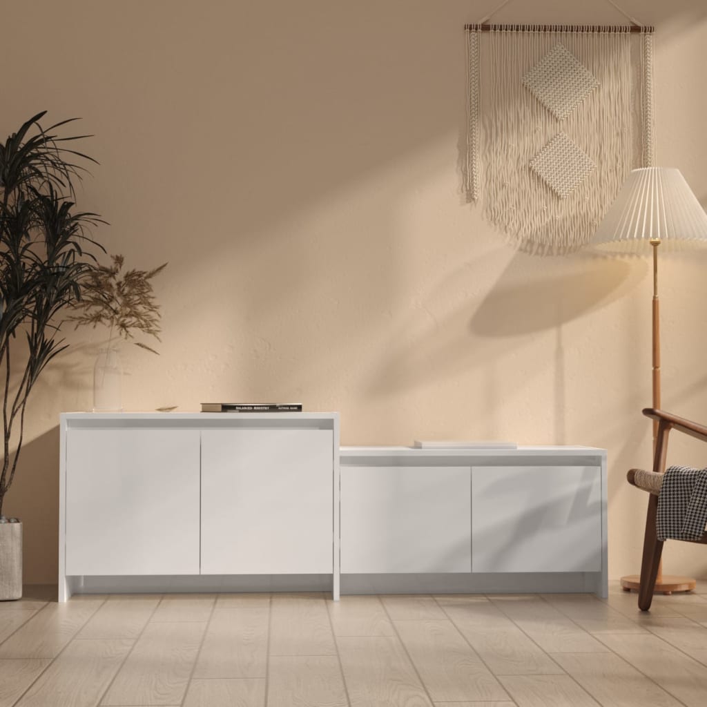 Magasfényű fehér forgácslap tv-szekrény 146,5 x 35 x 50 cm Magasfényű fehér forgácslap tv-szekrény 146,5 x 35 x 50 cm