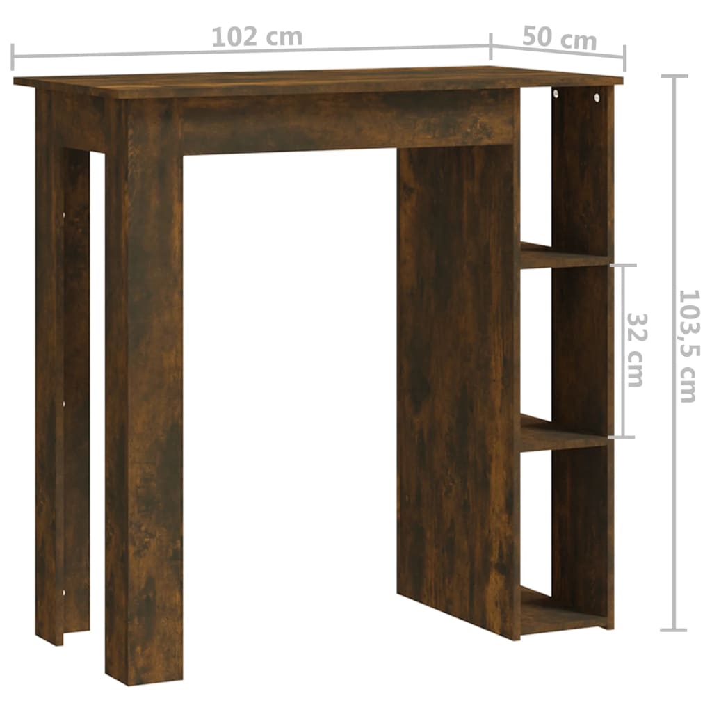 Füstös tölgyszínű forgácslap bárasztal polccal 102x50x103,5 cm Füstös tölgyszínű forgácslap bárasztal polccal 102x50x103,5 cm