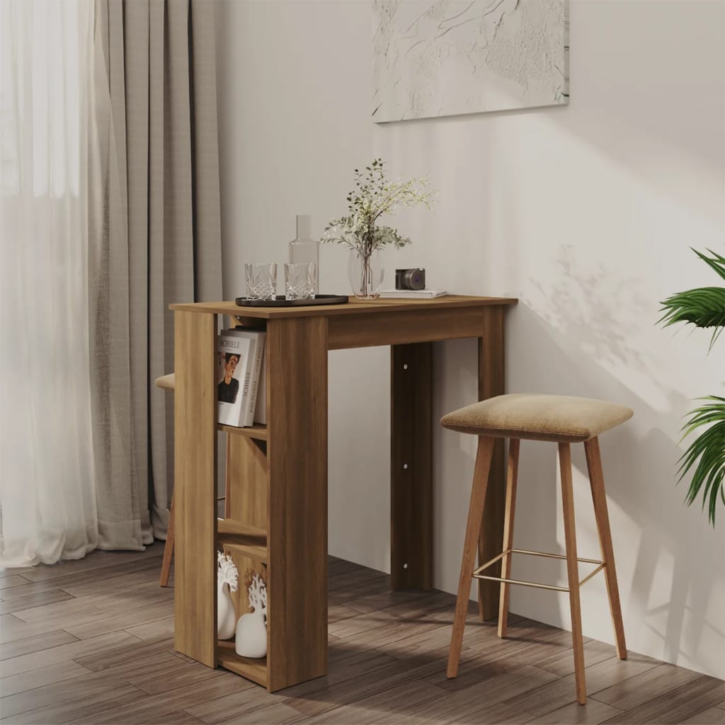 Barnatölgy színű forgácslap bárasztal polccal 102x50x103,5 cm