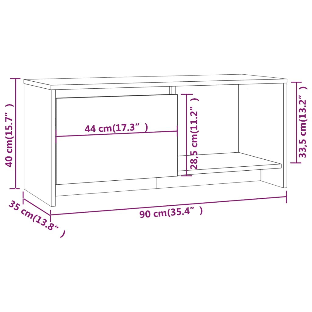 Füstös tölgyszínű forgácslap tv-szekrény 90 x 35 x 40 cm