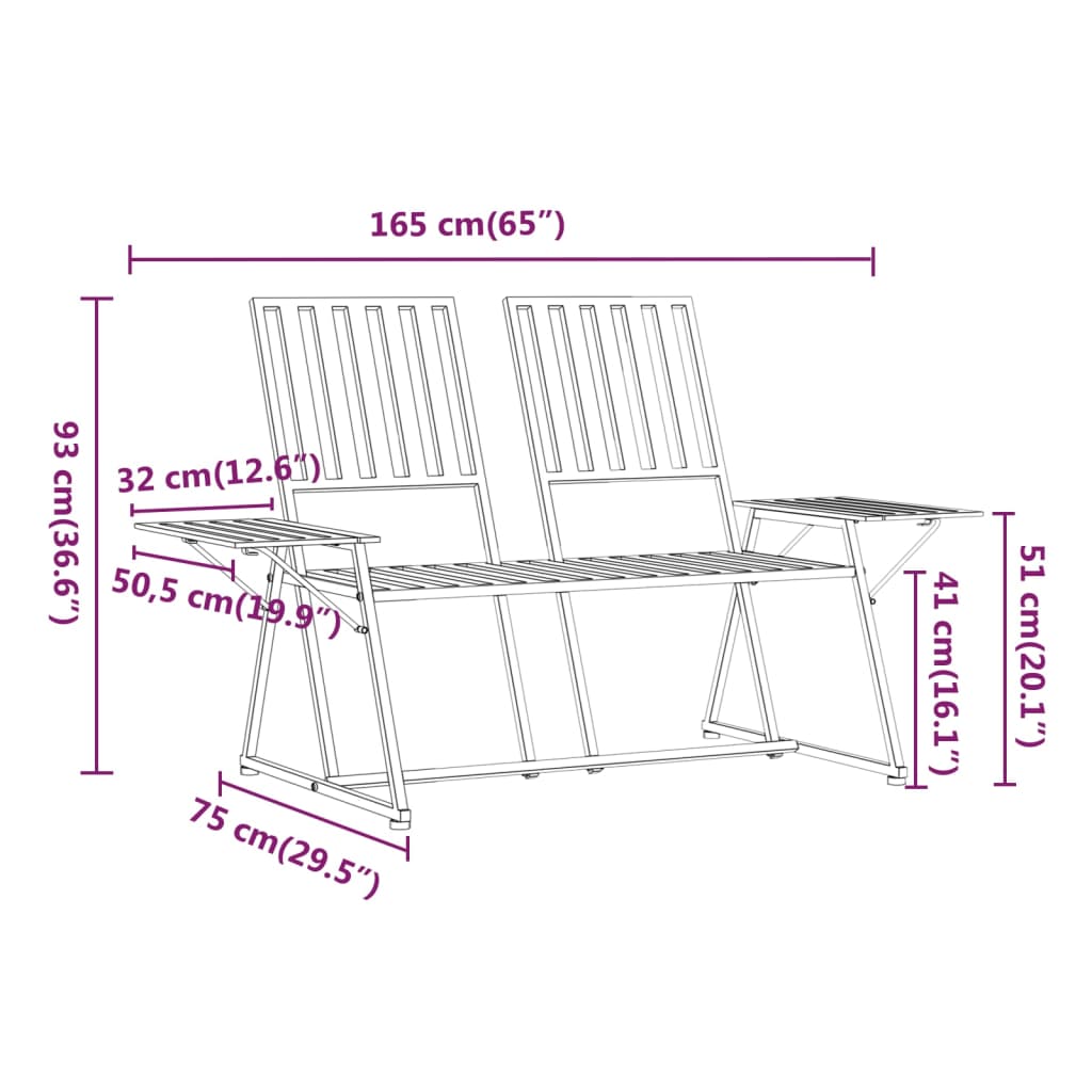 Kétszemélyes fekete acél kerti pad 165 cm Kétszemélyes fekete acél kerti pad 165 cm