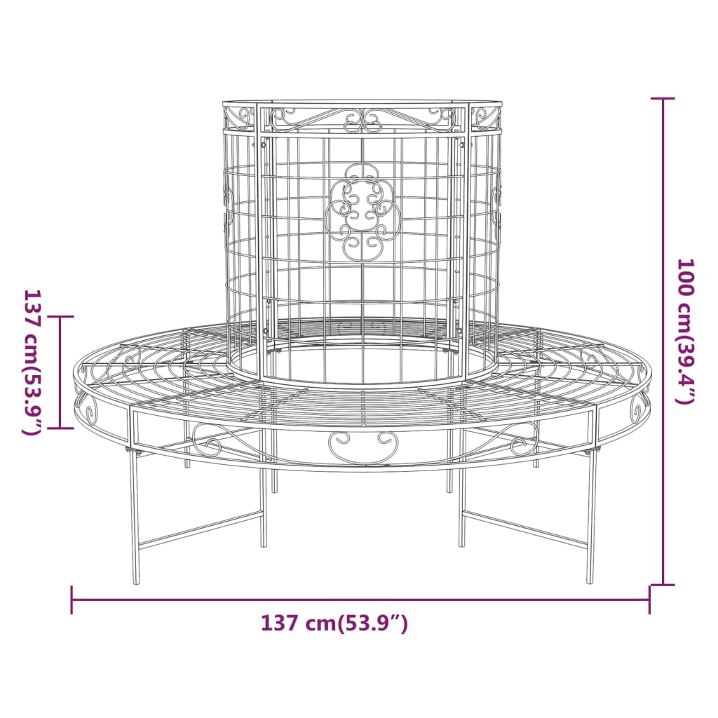 Fekete acél kör alakú fa körüli pad ø137 cm Fekete acél kör alakú fa körüli pad ø137 cm