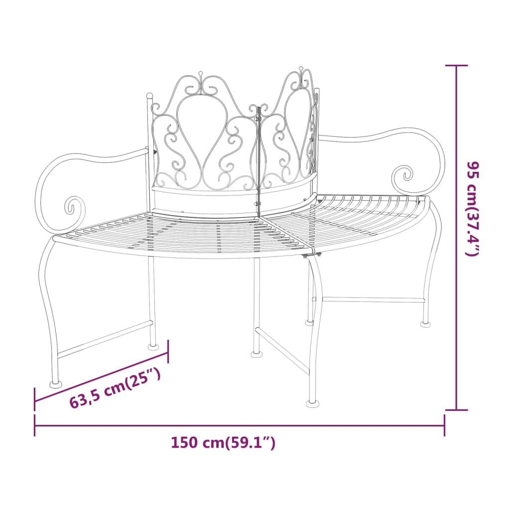 Fekete acél fa körüli pad 150 cm Fekete acél fa körüli pad 150 cm