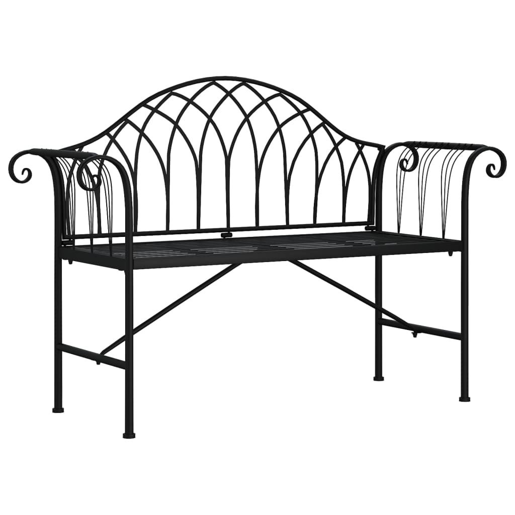 Kétszemélyes fekete acél kerti pad 128 cm