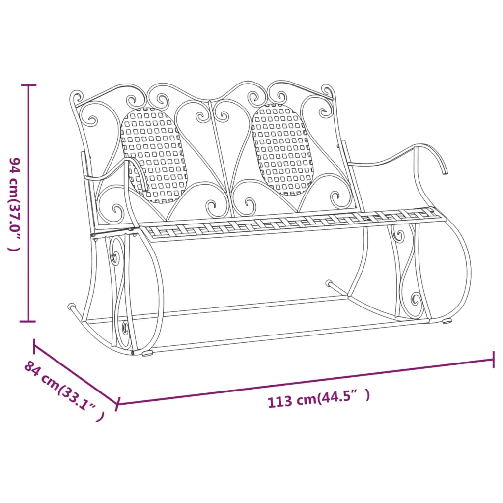 Kétszemélyes fekete acél hintapad 113 cm