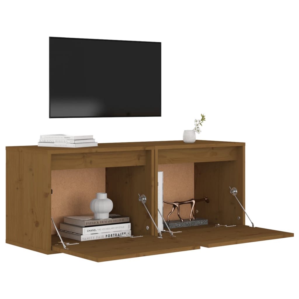 2 darab mézbarna tömör fenyőfa faliszekrény 45 x 30 x 35 cm