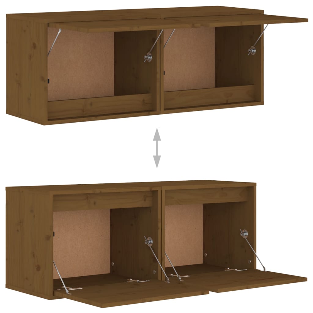 2 darab mézbarna tömör fenyőfa faliszekrény 45 x 30 x 35 cm