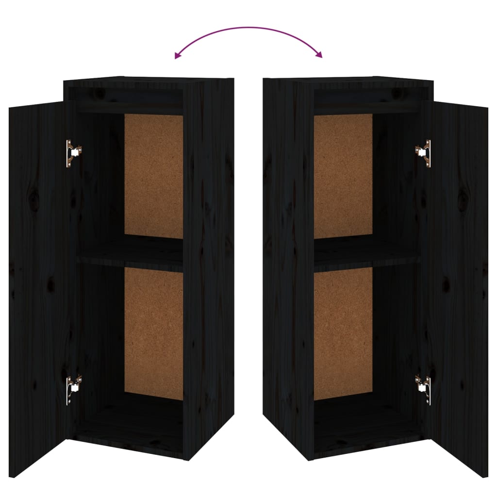 2 darab fekete tömör fenyőfa faliszekrény 30 x 30 x 80 cm