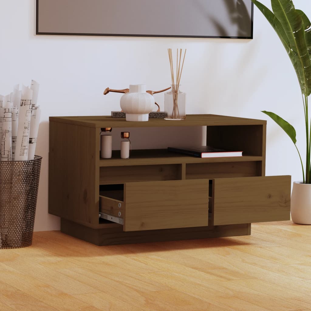 Mézbarna tömör fenyőfa tv-szekrény 60 x 35 x 37 cm Mézbarna tömör fenyőfa tv-szekrény 60 x 35 x 37 cm