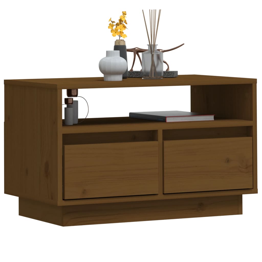 Mézbarna tömör fenyőfa tv-szekrény 60 x 35 x 37 cm Mézbarna tömör fenyőfa tv-szekrény 60 x 35 x 37 cm