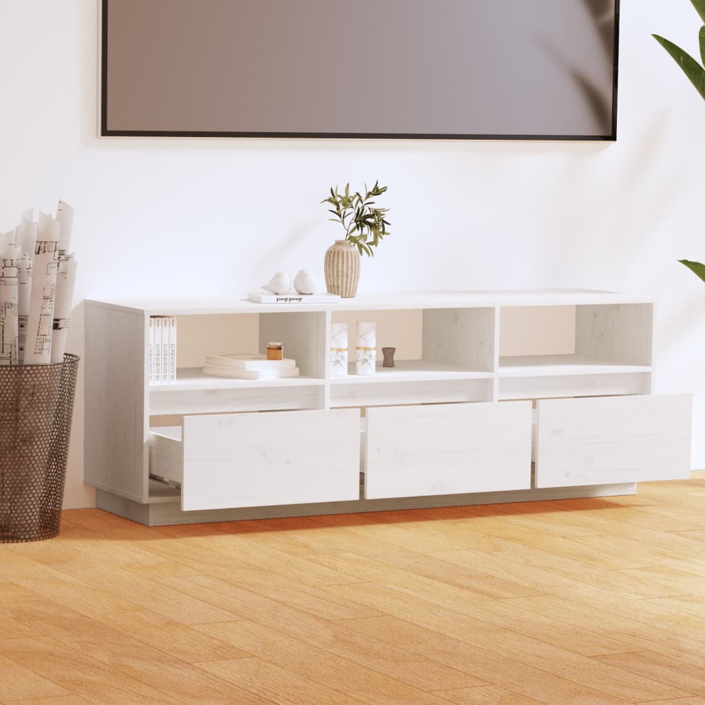Fehér tömör fenyőfa tv-szekrény 140 x 37 x 50 cm Fehér tömör fenyőfa tv-szekrény 140 x 37 x 50 cm