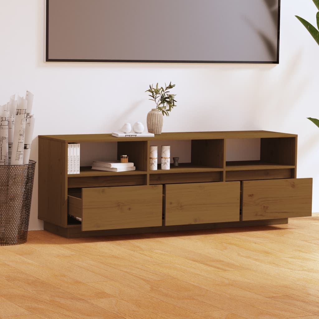 Mézbarna tömör fenyőfa tv-szekrény 140 x 37 x 50 cm