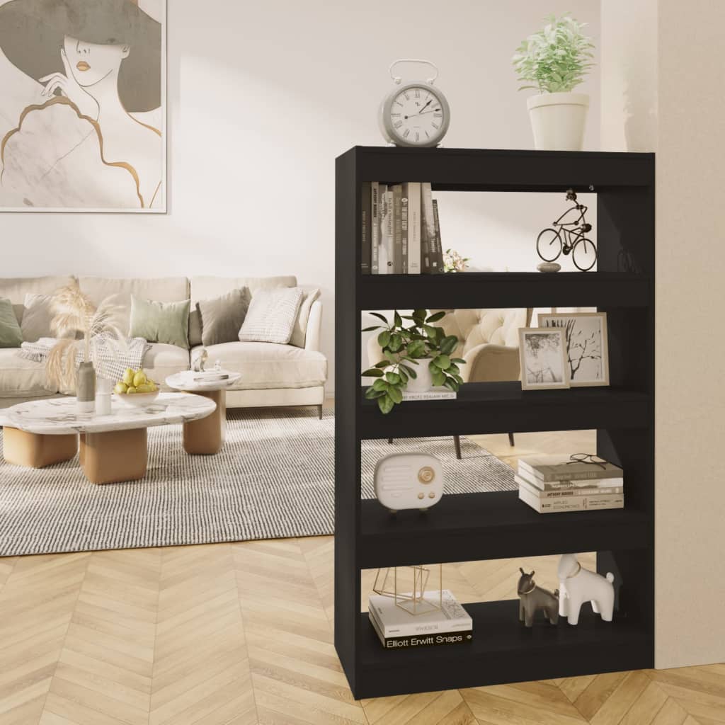 Fekete forgácslap könyvszekrény/térelválasztó 80 x 30 x 135 cm