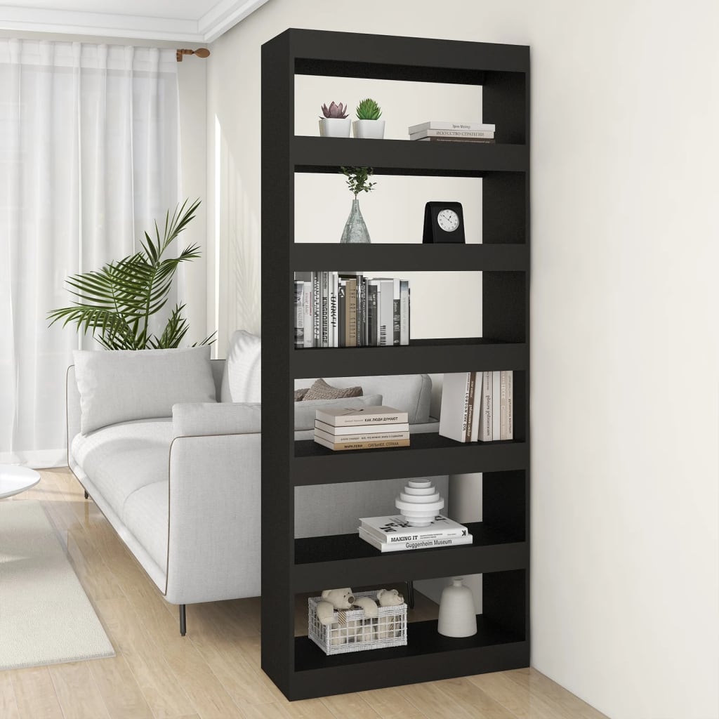 Fekete forgácslap könyvszekrény/térelválasztó 80 x 30 x 198 cm