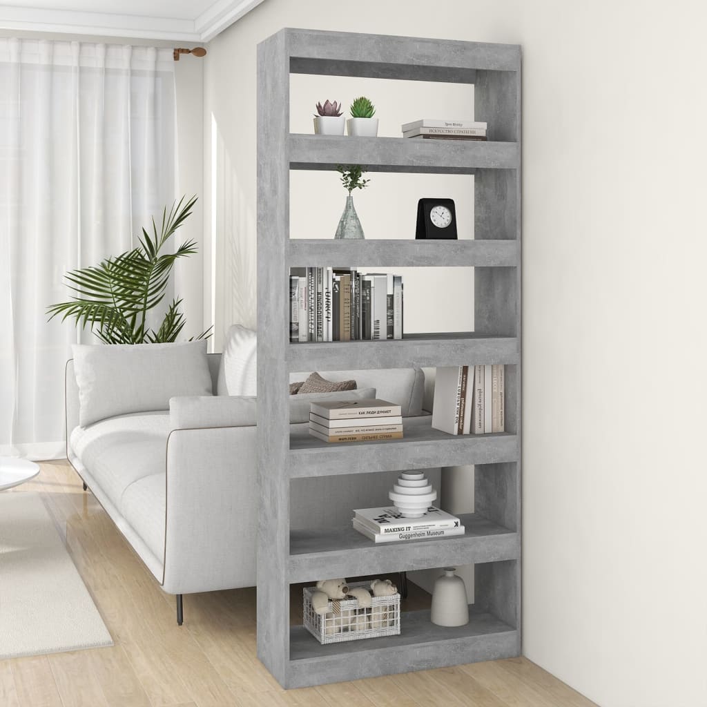 Betonszürke forgácslap könyvszekrény/térelválasztó 80x30x198 cm