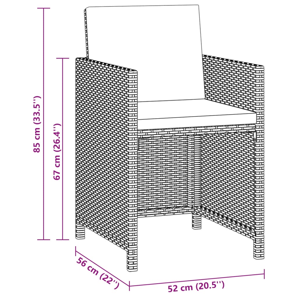 3 részes szürke polyrattan kerti étkezőgarnitúra párnákkal
