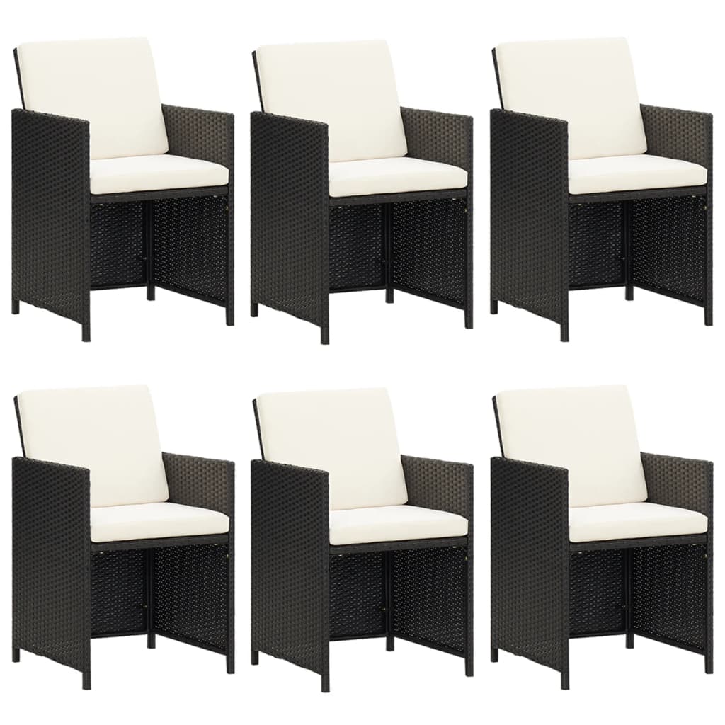 7 részes fekete polyrattan kerti étkezőgarnitúra párnákkal