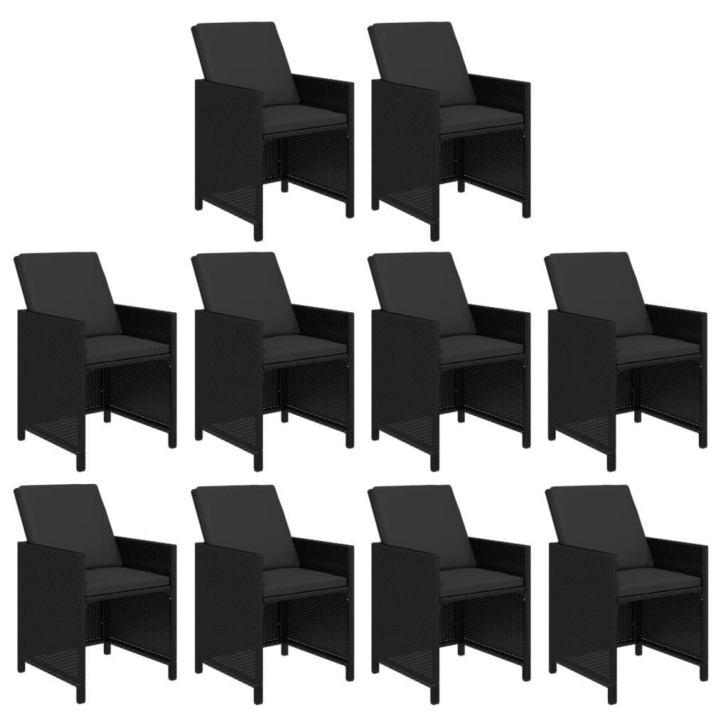 11 részes fekete polyrattan kerti étkezőgarnitúra párnákkal