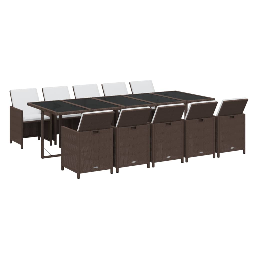 11 részes barna polyrattan kerti étkezőgarnitúra párnákkal