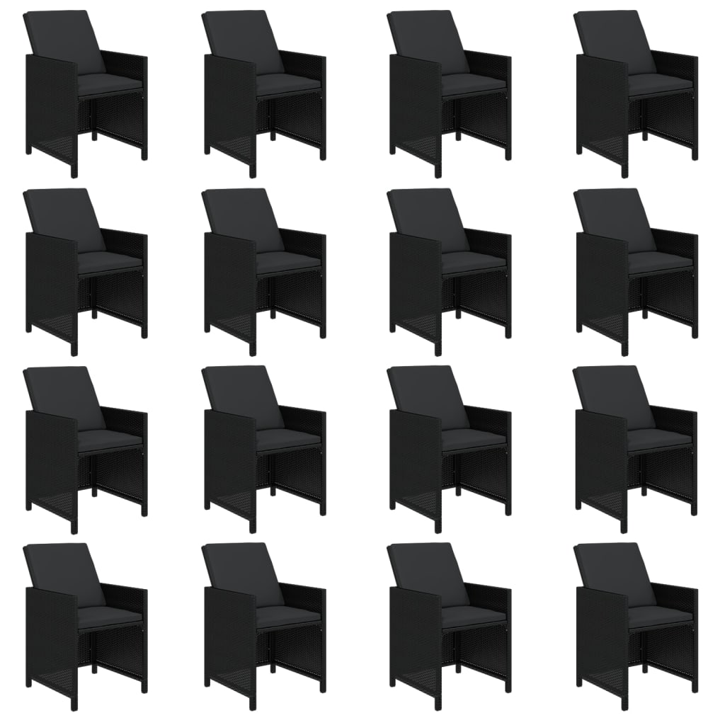 17 részes fekete polyrattan kerti étkezőgarnitúra párnákkal