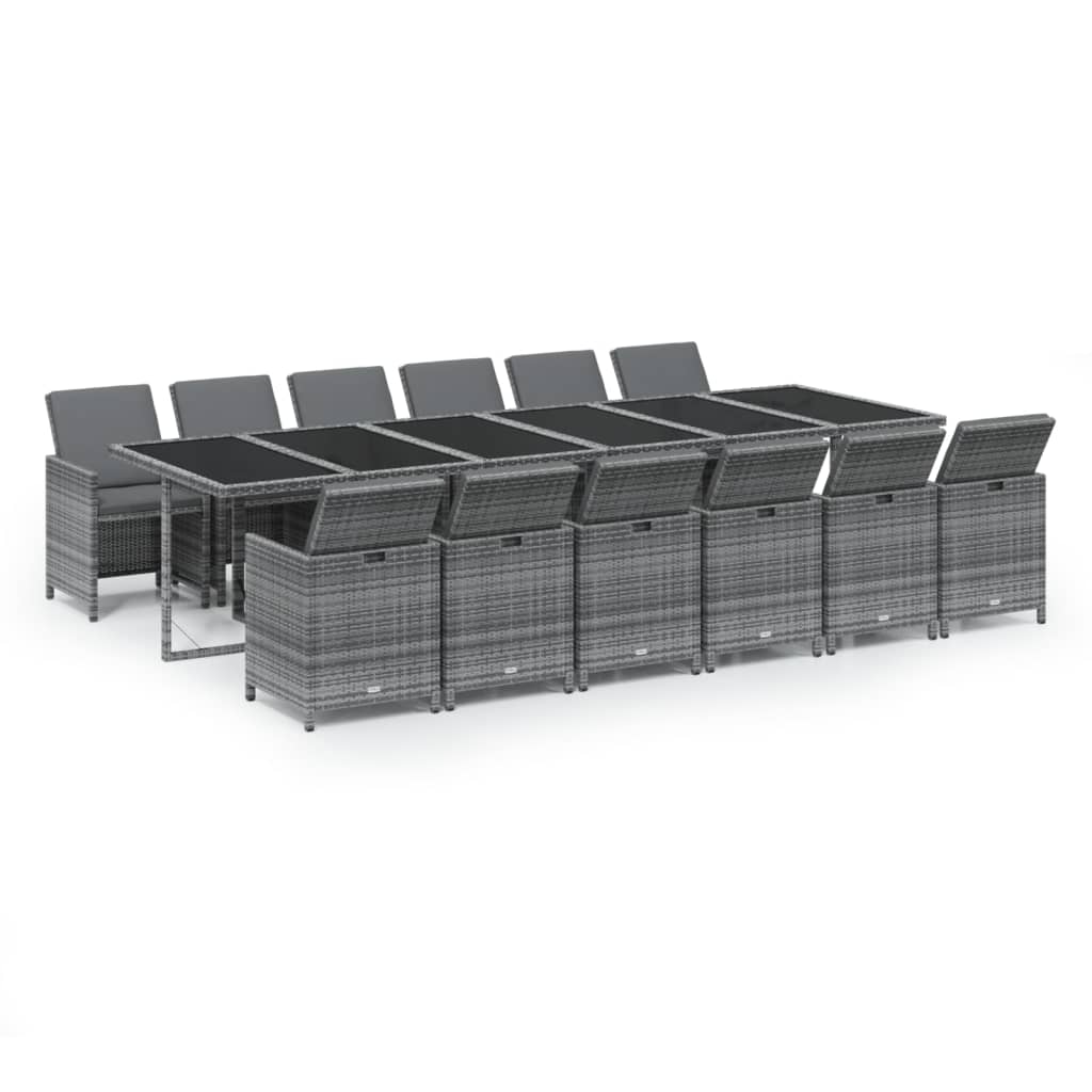 13 részes szürke polyrattan kerti étkezőgarnitúra párnákkal