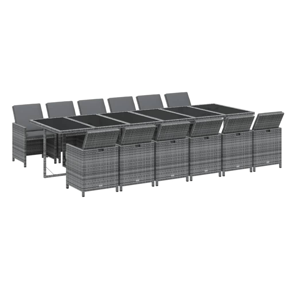 13 részes szürke polyrattan kerti étkezőgarnitúra párnákkal
