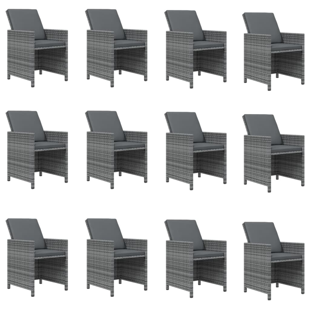 13 részes szürke polyrattan kerti étkezőgarnitúra párnákkal