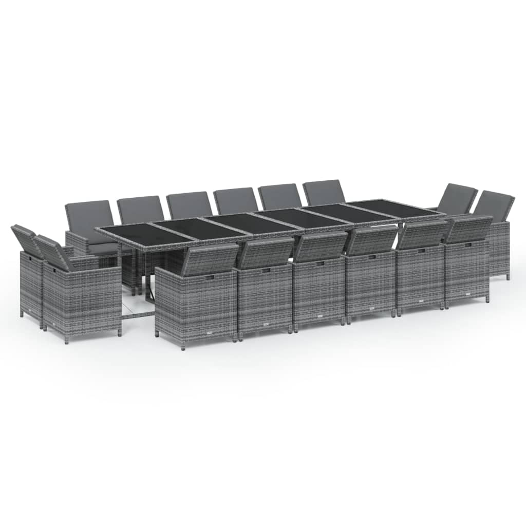 17 részes szürke polyrattan kerti étkezőgarnitúra párnákkal