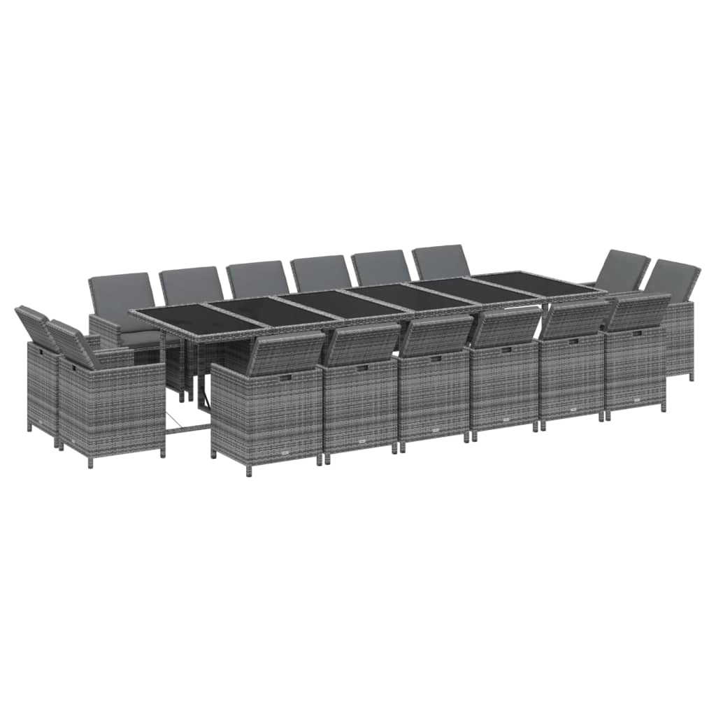 17 részes szürke polyrattan kerti étkezőgarnitúra párnákkal