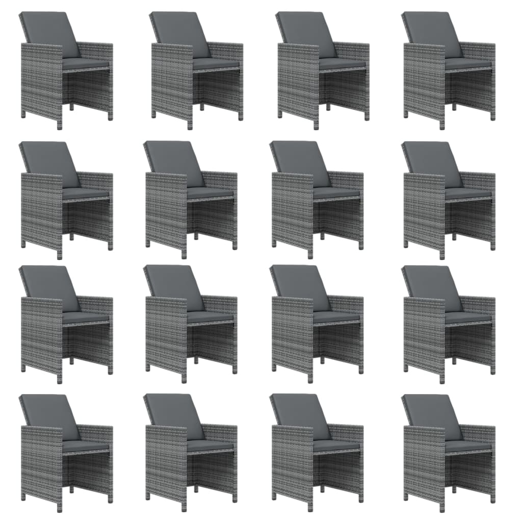 17 részes szürke polyrattan kerti étkezőgarnitúra párnákkal