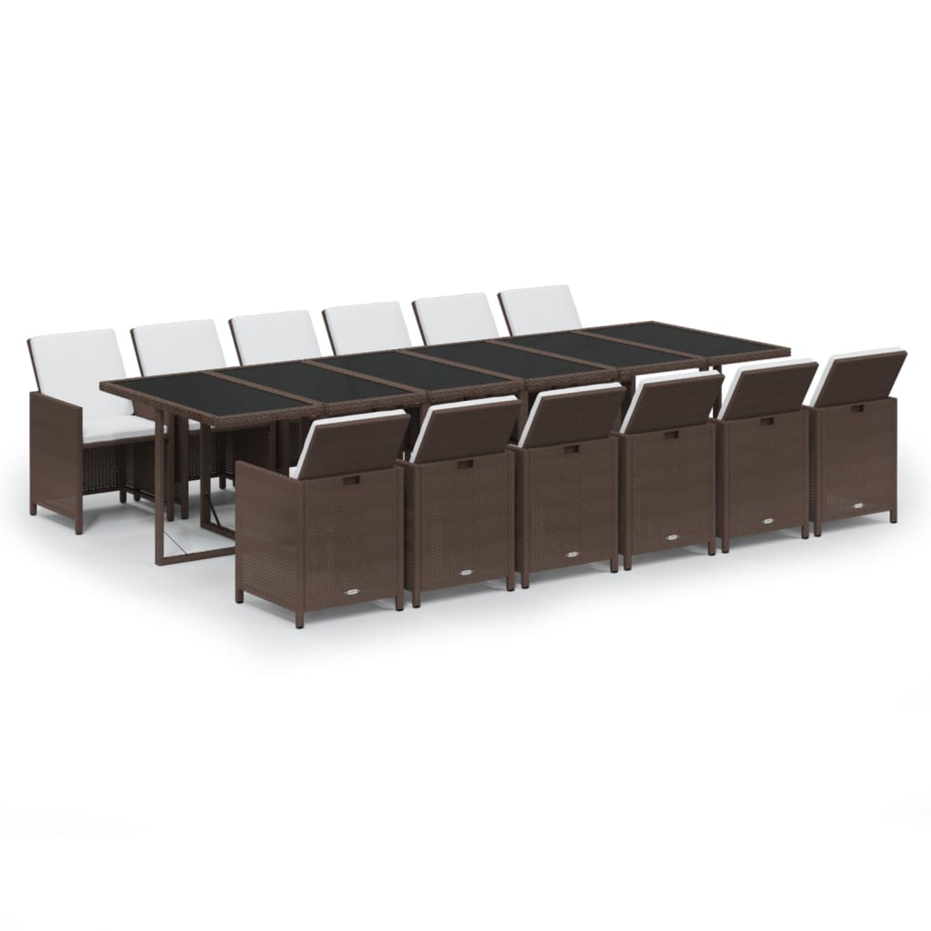 13 részes barna polyrattan kerti étkezőgarnitúra párnákkal