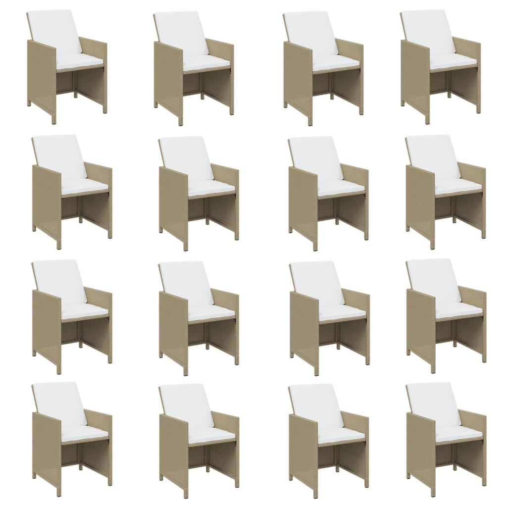 17 részes bézs polyrattan kerti étkezőgarnitúra párnákkal